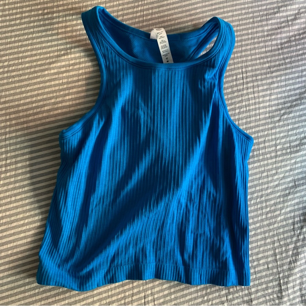 Lululemon ebb to street cropped racerback top 6 blue